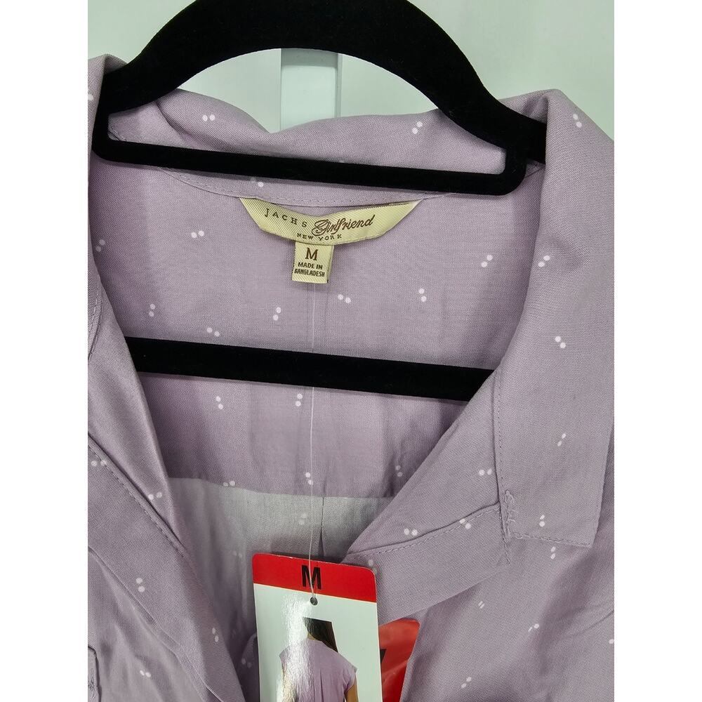 Jachs Girlfriend Womens Sz M Short Sleeve Button Up Top Light Purple NEW - Picture 3 of 4